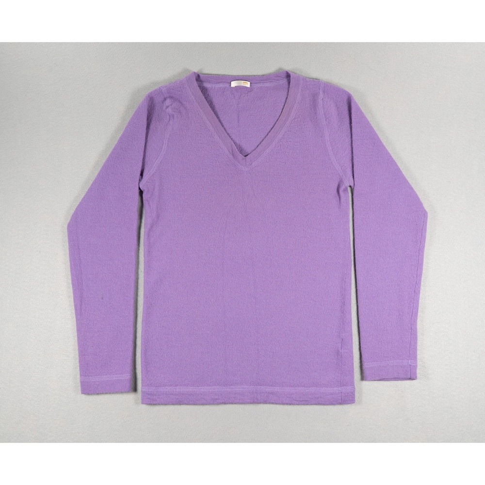 MUJI 100% Cashmere Purple V-Neck Sweater Women's Small Long Sleeve Lavender‎